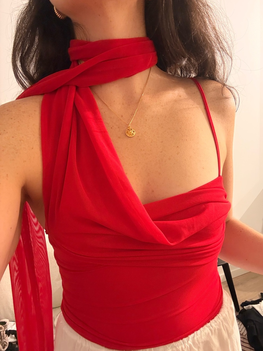 Red Raphaella Santana Scarf Top Size Small